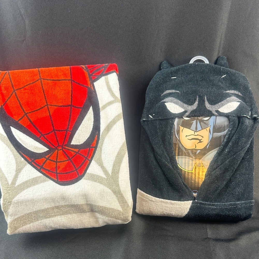 NEW Superhero Towels - Spider-Man Web Shaped and Batman Hooded